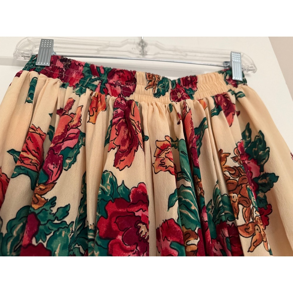 Carol Little Vintage Floral Maxi Skirt Red Green Cream Crepe Made in USA Size 12 - Picture 5 of 13